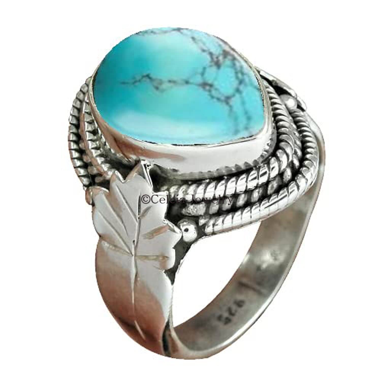 Natürlicher Türkis, schöner Edelsteinring, massiver 925er Sterlingsilber-Statement-Bandring, einzigartiger Dezember-Geburtssteinring, Hochzeitsgeschenke für Frauen