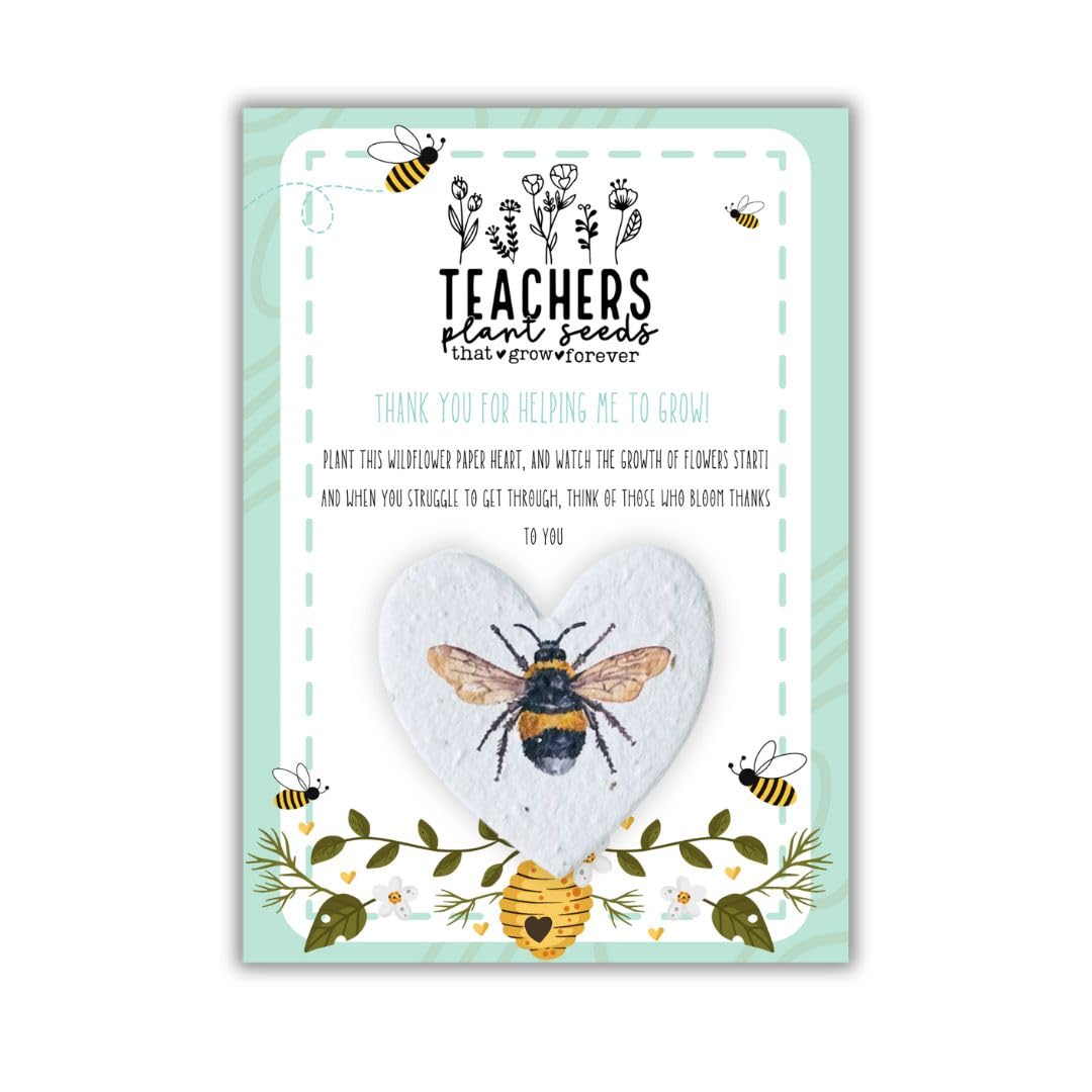 Teacher Gift | Plantable Seed Heart | Thank You For helping Me Grow | End of Year | A6 Card | Best Teacher | (Single Item)