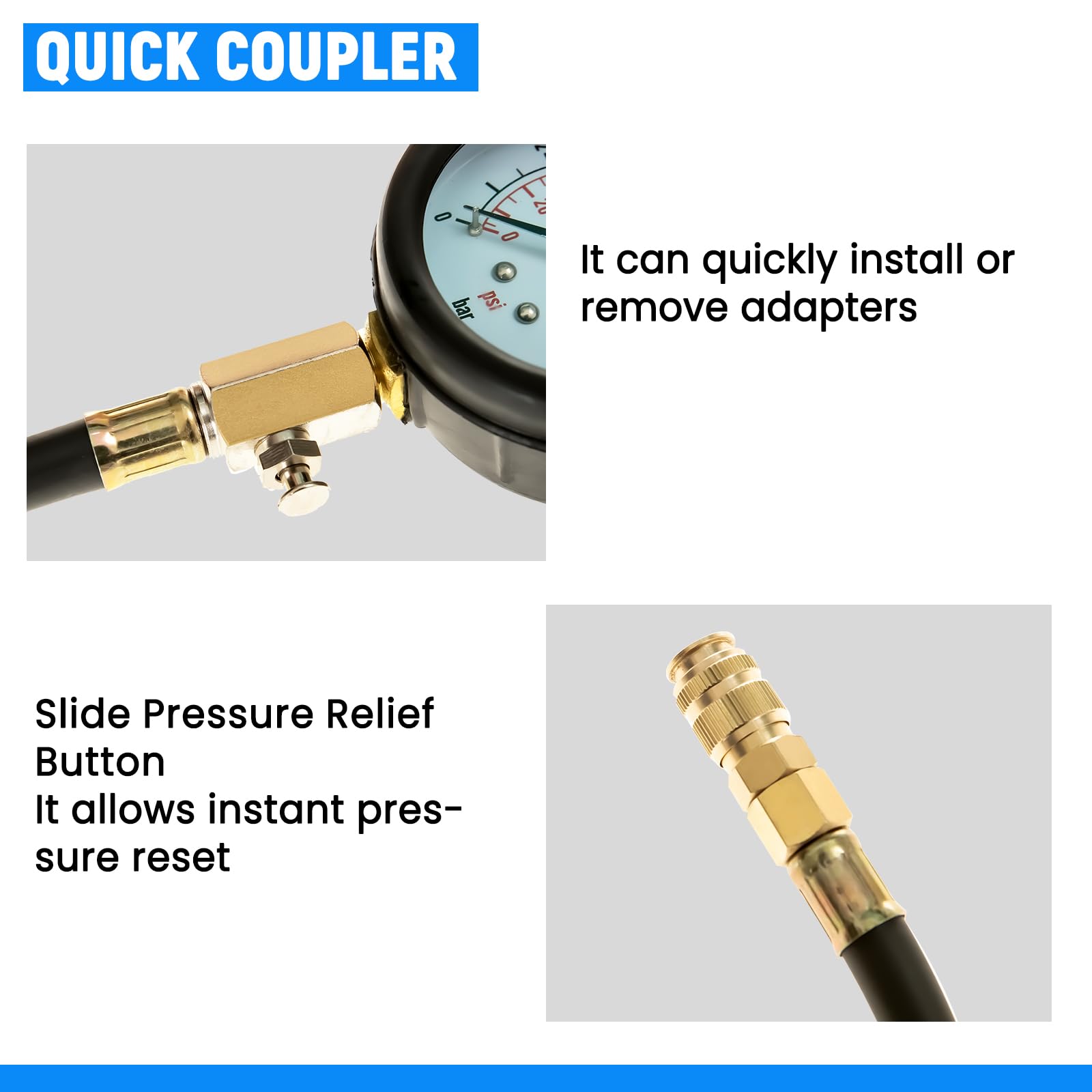 Comprobador de presión de Aceite 0-140 PSI Kit de Herramientas de comprobación de presión de Aceite con adaptadores para automóviles, Camiones, Tractores Kit de manómetro de presión de Aceite