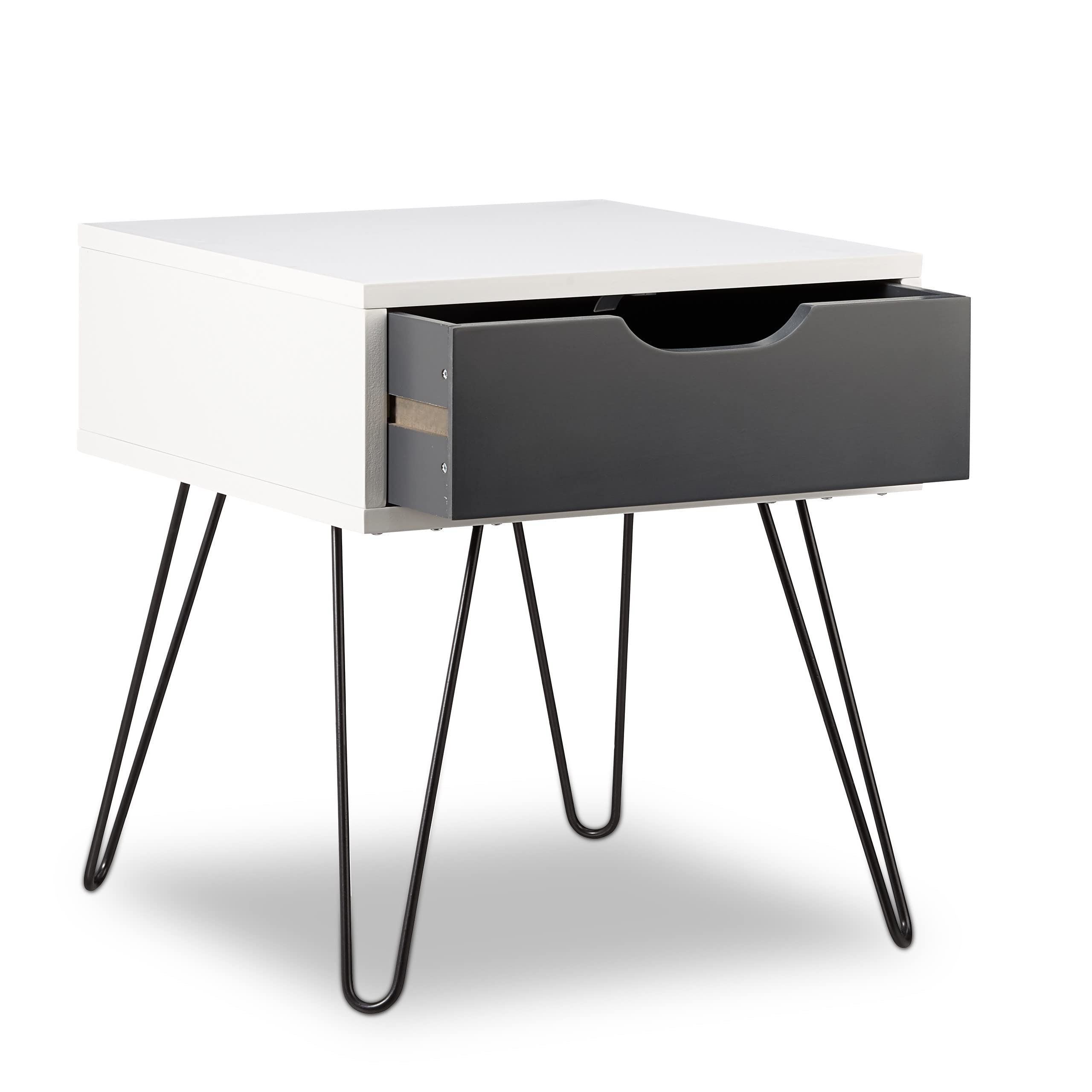 Relaxdays Nachttisch mit Schublade, modernes Design, eckiges Nachtschränkchen, HxBxT: 44 x 40 x 40 Zentimeter, grau, schwarz-weiß, Standard