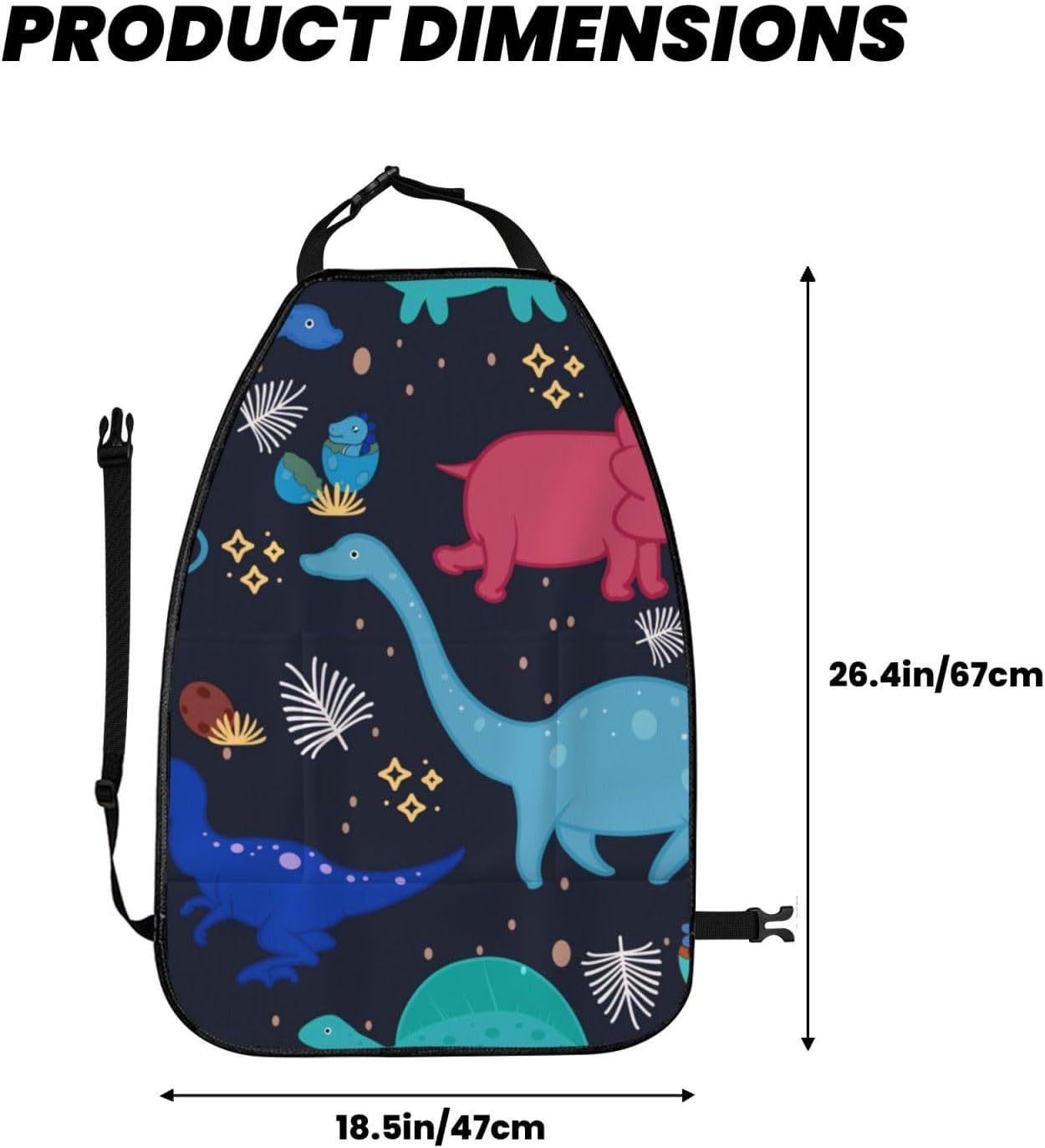 Back Seat Cover for Kids 2 Pack, Kick Mats Back Seat Protector with 3 Pocket Storage Organizer, Durable Easy to Clean for Vehicles to Protect from Dirt, Mud & Scratches (4. Dinosaur Black)