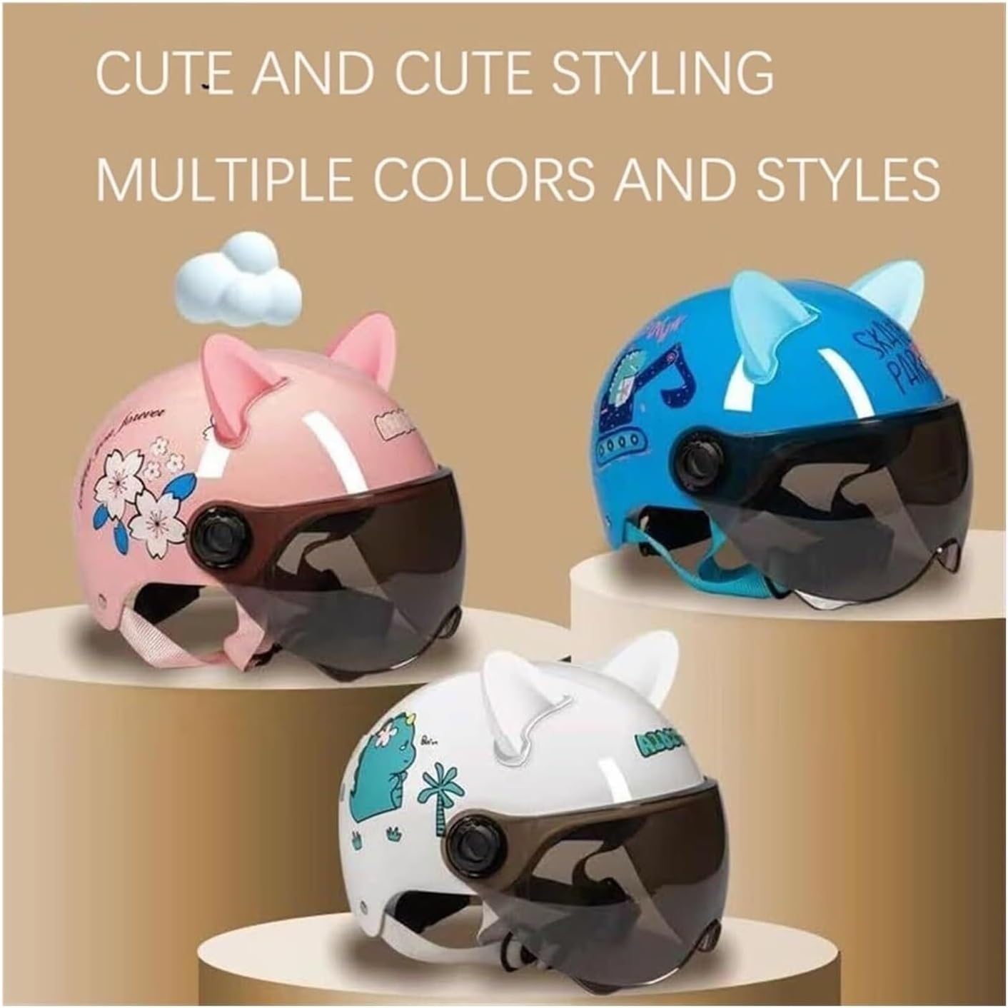 Cute Boys Girls 3/4 Open Face Motorcycle Helmets for 3-14 Years Old, Children's Electric Bicycle Helmets, Youth Kids Go-Kart Four Wheeler ATV Moped Helmet, DOT Approved