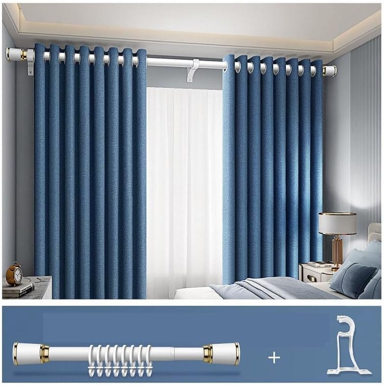 No Drilling Tension Curtain Rod - Rust-Free Carbon Steel, Non-Slip Spring Design for Bathroom & Kitchen, Adjustable 0.7-1.2m, Stylish Grey Finish