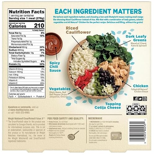 Salutem Vita - Healthy Choice Power Bowls Spicy Black Beans Chicken & Riced Cauliflower Frozen Meal, 9.25 oz - Pack of 6 - Thumbnail 7