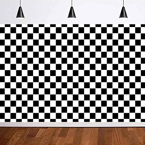 Miniatura 2 de MAQTT Fondo fotográfico a cuadros en blanco y negro de 8 x 6 pies, tema de tablero de ajedrez, suministros de decoración de fiesta de cumpleaños