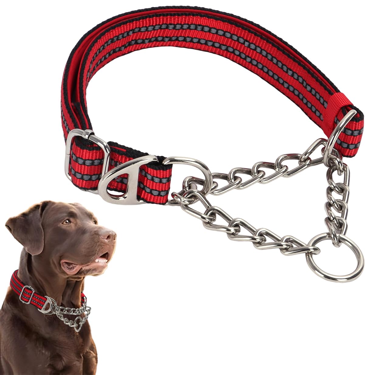 Martingale Collar for Dogs, Reflective Nylon Dog Chain Collars Adjustable Heavy Duty Martingale Collar for Training Medium Large Breed Dogs