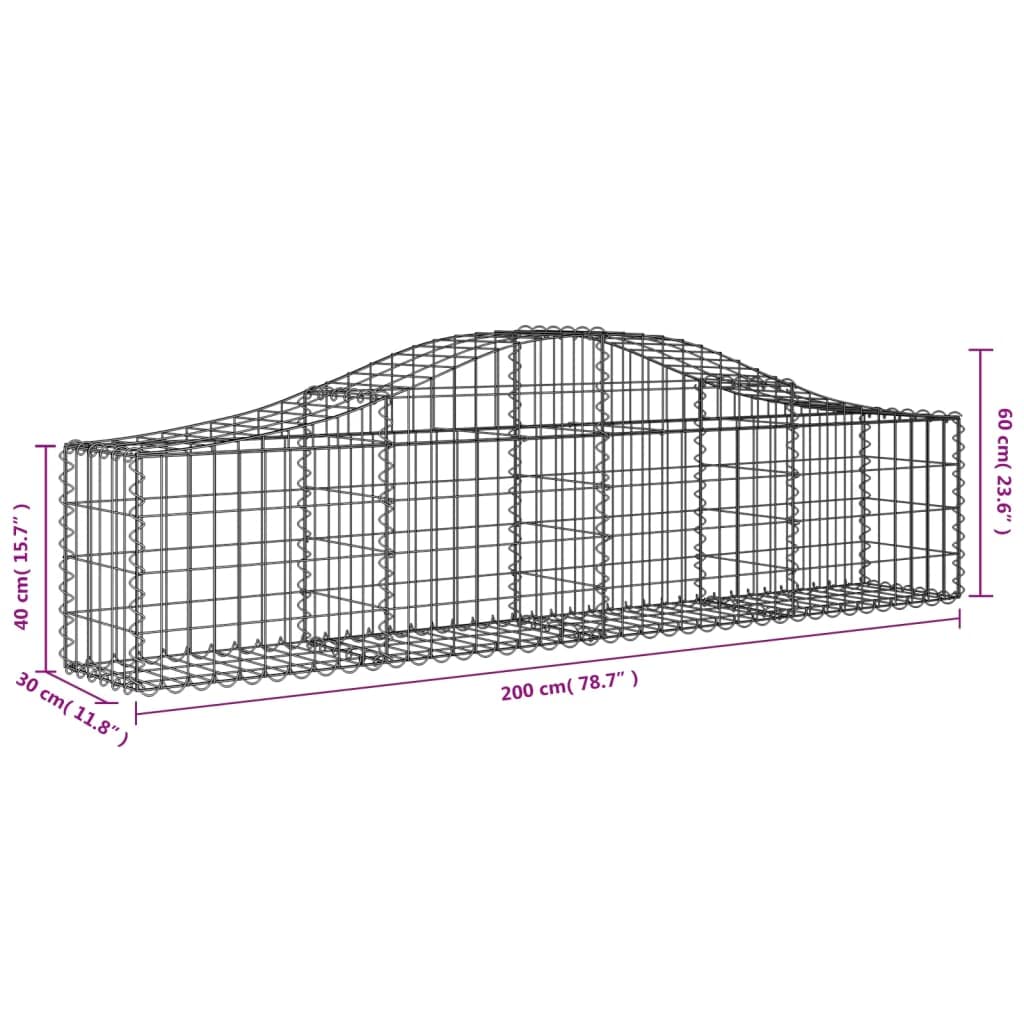 Gaviones con arco alto, 13 unidades, 200 x 30 x 40/60 cm, hierro galvanizado para barreras de jardín y protección visual, cestas de alambre estables como aislamiento acústico y paredes