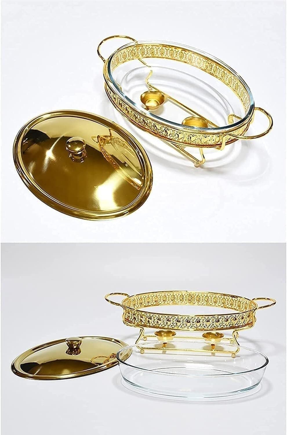 Stainless Steel 2L Buffet Chafer Set with Lid, Fuel Holders & Food Pan, for Weddings, Parties, Catering & Buffets (Silver) (Silver)