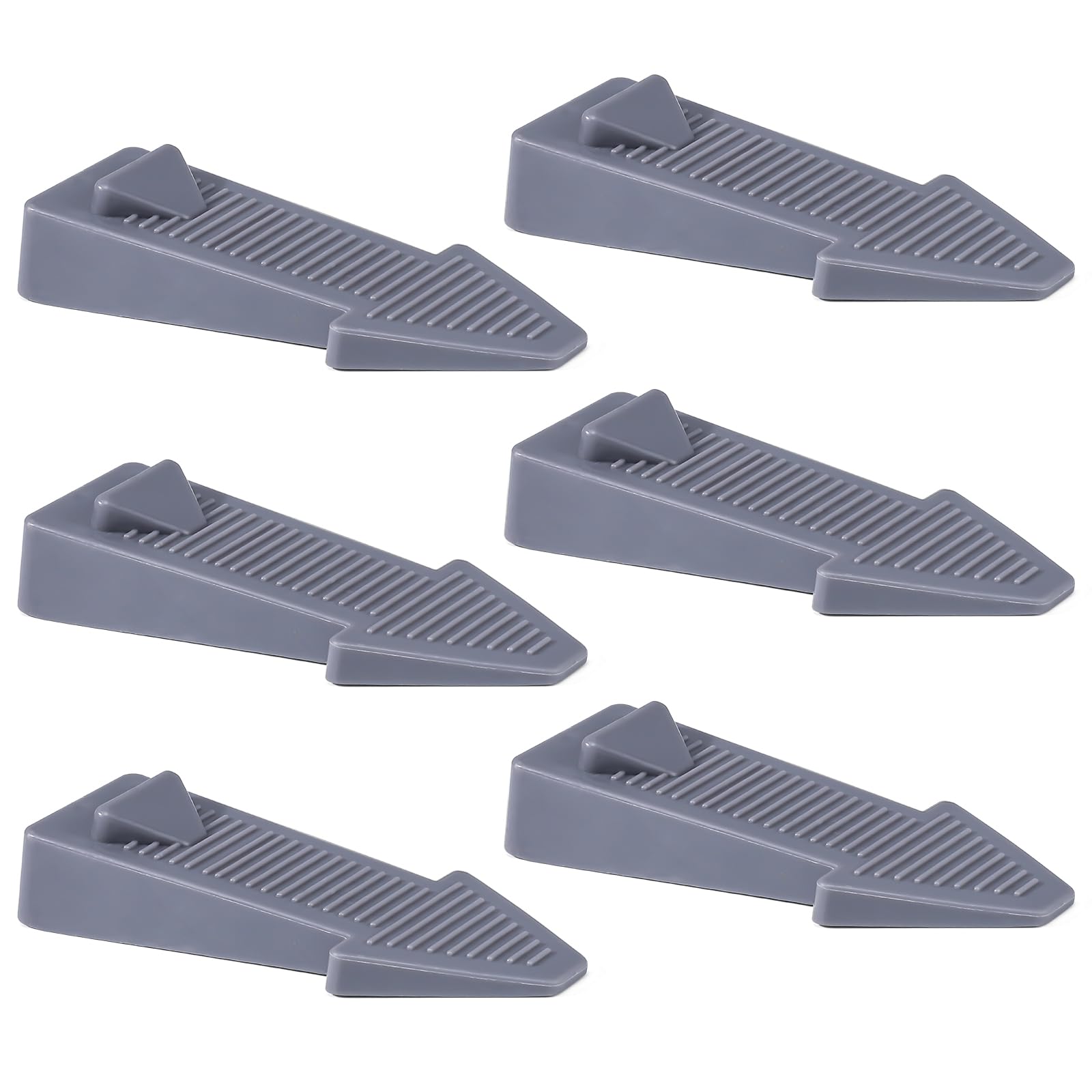 6 Pack Grey Rubber Door Stoppers for Floor, Stackable Wedges Door Stops