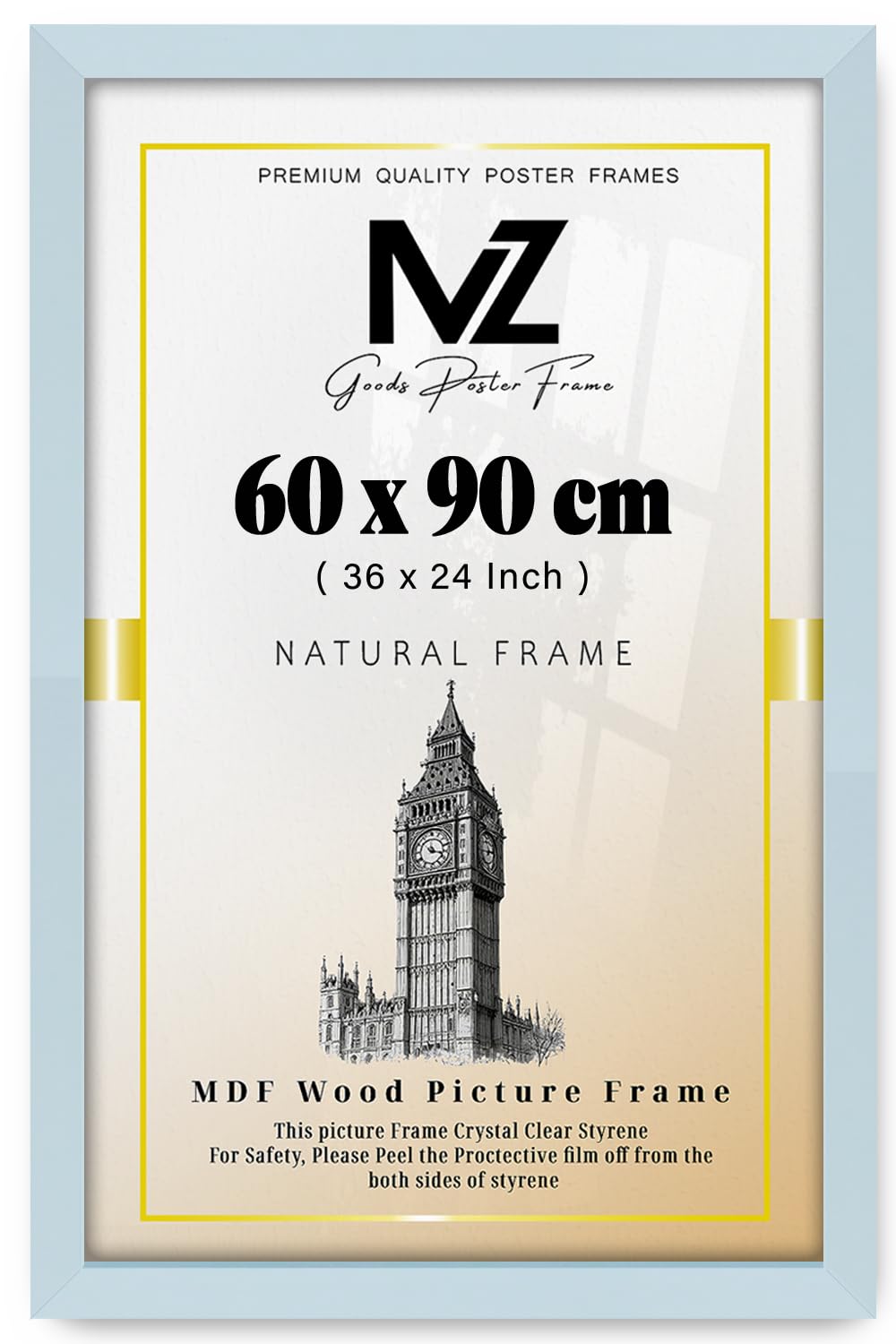 MZ GOODS | Flat Poster Frame (60 x 90 CM) - 24 x 36 Inch Decorative Frame for Posters, Prints, Artwork 1' 12" x 2' 11" [ Light Grey ]