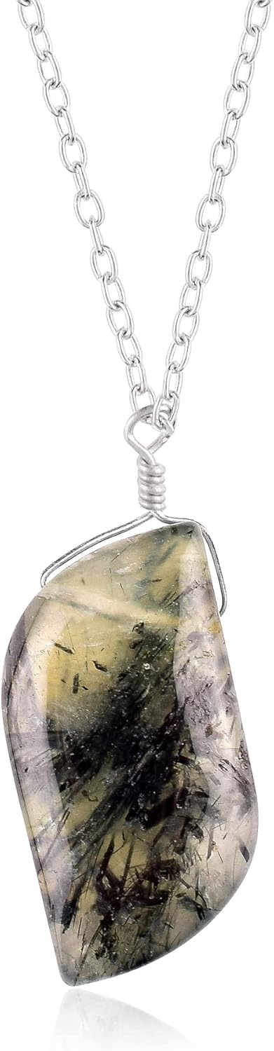 Natural Green Prehnite Crystals Pendant Necklace, Fancy Cabochon Gemstone, Energy Healing Crystals, Birthday, Gift for Her, Gemstone Jewelry 18 inch AAA+ Quality (Leaf)
