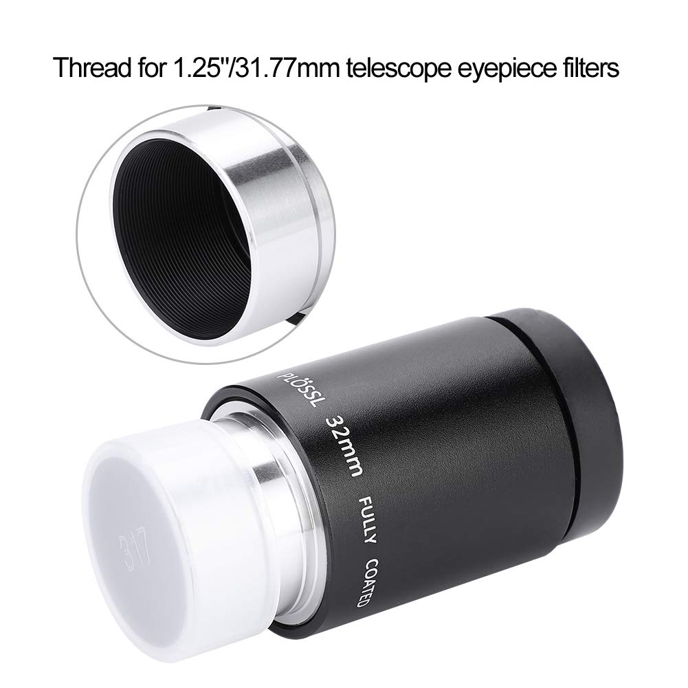 Astronomía Telescopio Lente Plossl Ocular Lente 32 mm con rosca de filtro de 1.25 ", 32 mm Ocular telescopio Plossl Multi-recubierto con interfaz 1.25"/31.7 mm, Vista de campo de 52 grados