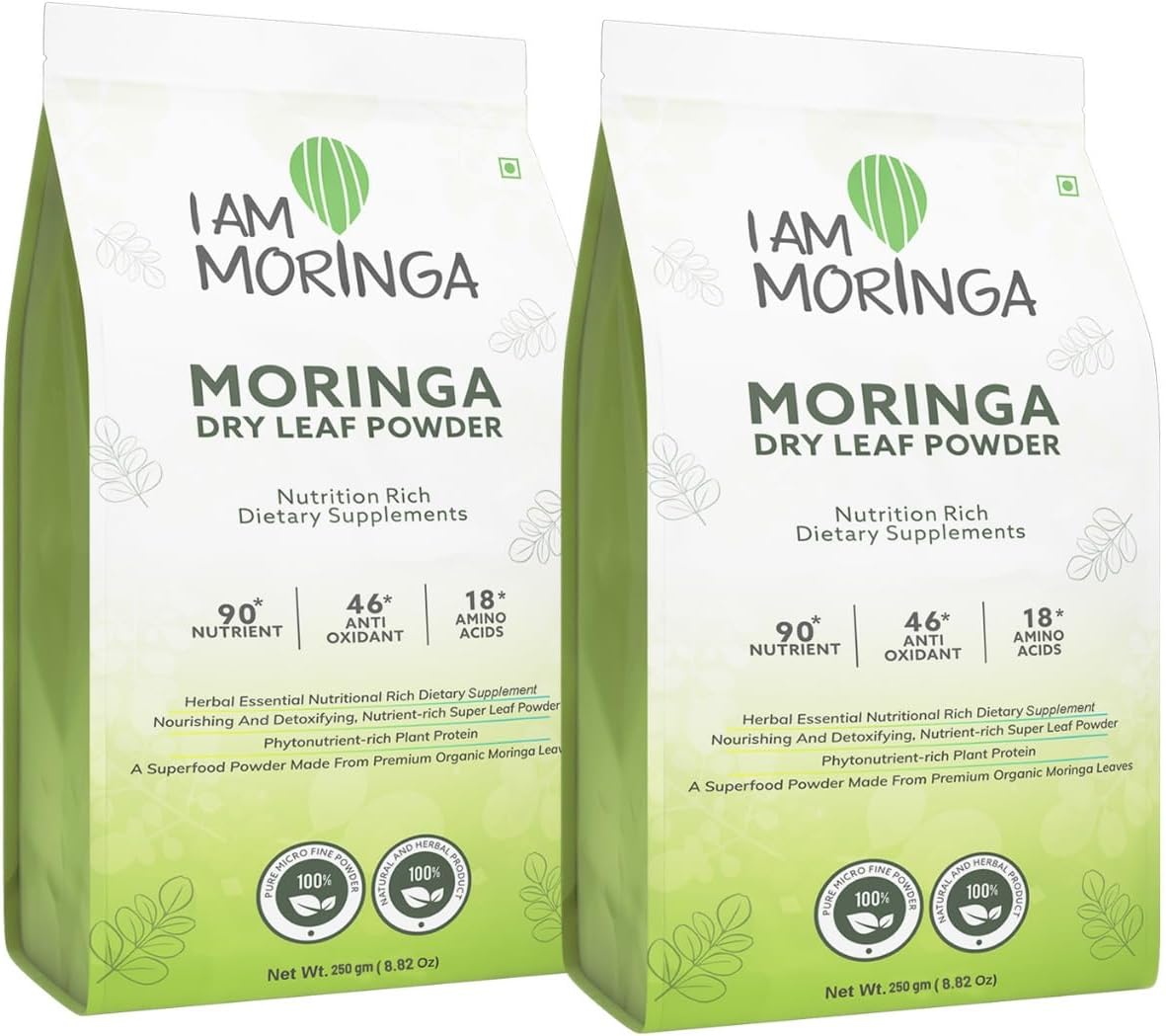 Moringa Powder 500 gm, 100% Natural Drumstick Leaf Powder Good for Skin, Hair with No Chemicals and Preservatives (250 gms X 2)