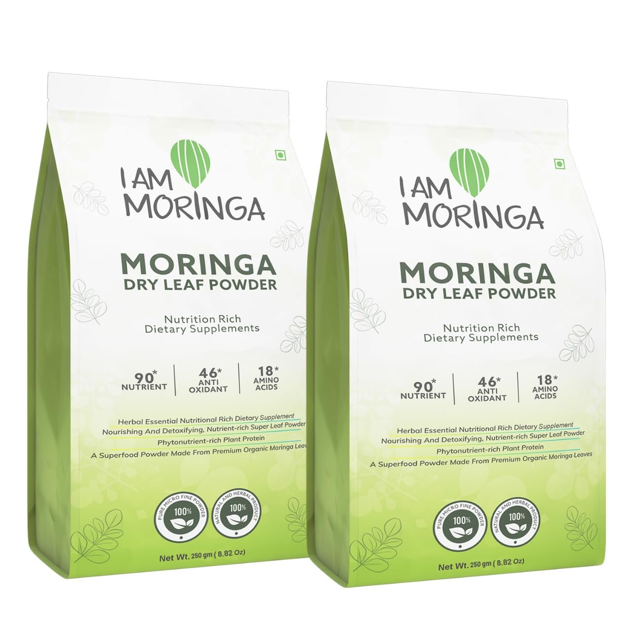 Moringa Powder 500 gm, 100% Natural Drumstick Leaf Powder Good for Skin, Hair with No Chemicals and Preservatives (250 gms X 2)
