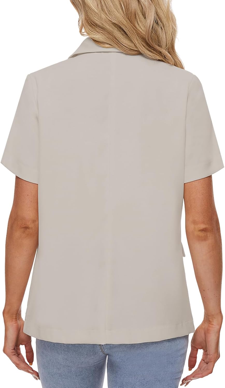 MINTLIMIT Womens Casual Blazers Notch Lapel Short Sleeve Button Front Blazer Jacket Suits Tailored Workwear,Apricot,XL - Image 6