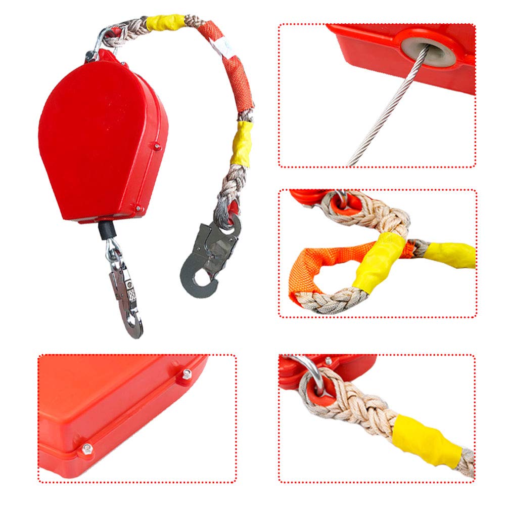 Fune di Sicurezza Retrattile con Gancio per Barre d'armatura, Dispositivo di Protezione Individuale per impieghi gravosi, Diametro del Cavo in Acciaio 3,2 mm/5 mm, Fune di Sicurezza retratti