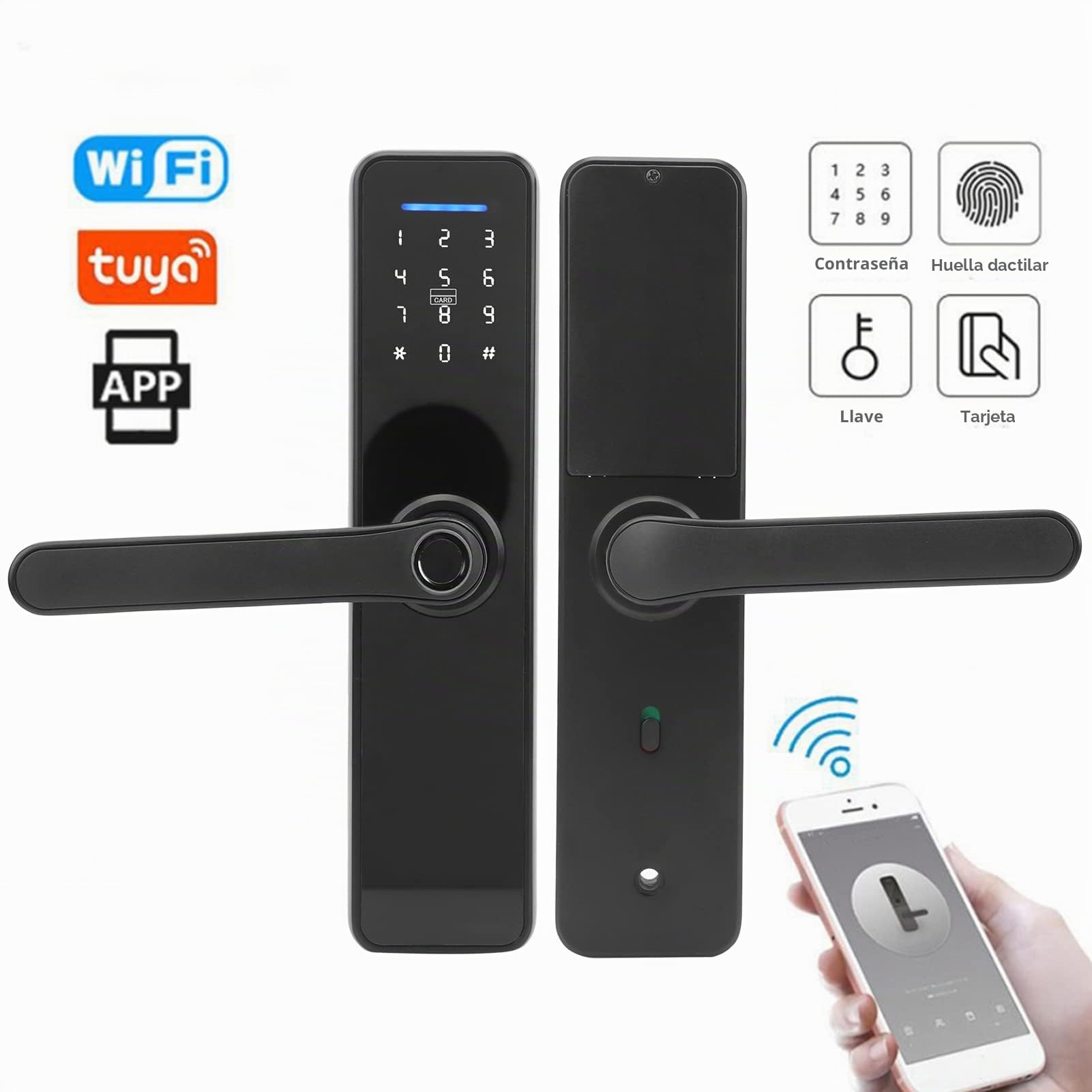 Cerradura Inteligente de Puerta Ejoyous con Huella Digital, WiFi y Desbloqueo Remoto, para Puertas Residenciales de 3,5-5,5 cm