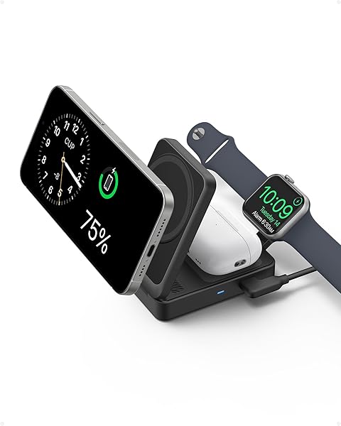 Anker MagGo 3 in 1 iPhone 17 Charging Station, MagSafe-Compatible Wireless Charger Stand, Qi2 Certified 15W Foldable Charger for iPhone 17/16/15/14/13/12, AirPods, Apple Watch Ultra(Adapter Included)