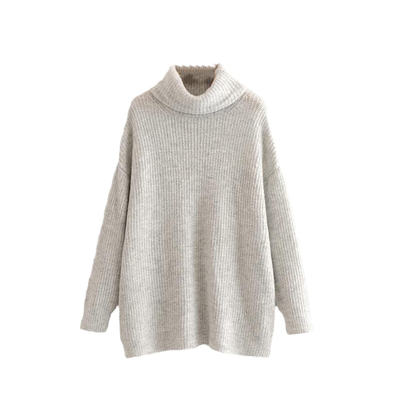 Donne Dolcevita Maglioni Inverno Lungo Pipistrello Manica Maglioni Maglione Cappotto, grigio, M