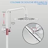 Rainsworth Système de douche avec thermostat chromé - Kit complet avec pommeau de douche rond de 25 cm - Pommeau de douche à 3 types de jet - Hauteur réglable de 92 à 126 cm - Douche à effet pluie - 2