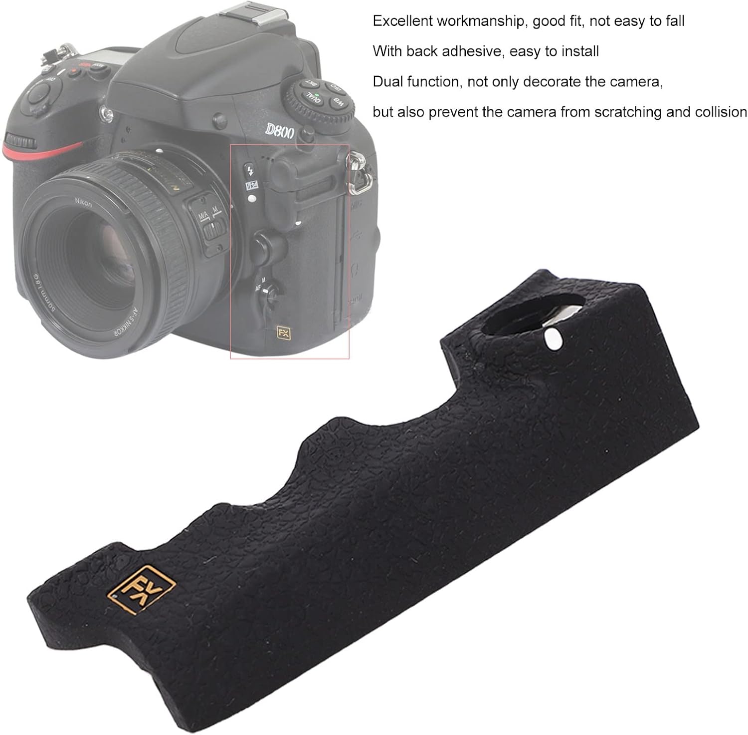 Camera Left Side Grip, Adhesive Black Rubber Left Side Replacement Cover for D800 D800E