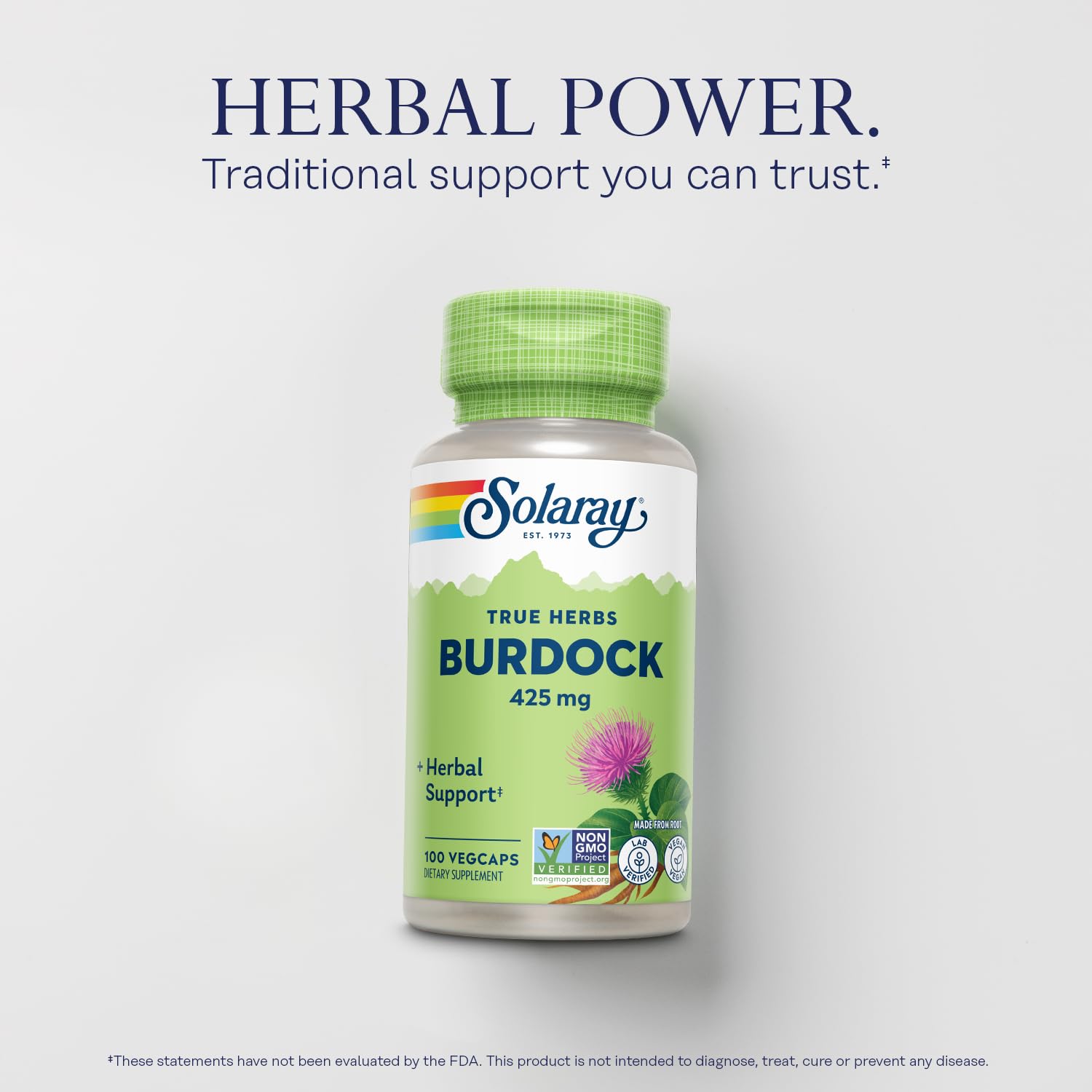 SOLARAY True Herbs Burdock Root, Non GMO & Vegan - 425 mg, 100 VegCaps — Amazon image 3