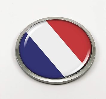 Flag of France | 3D Domed CAR Emblem Badge Sticker Chrome Metal Round Bezel