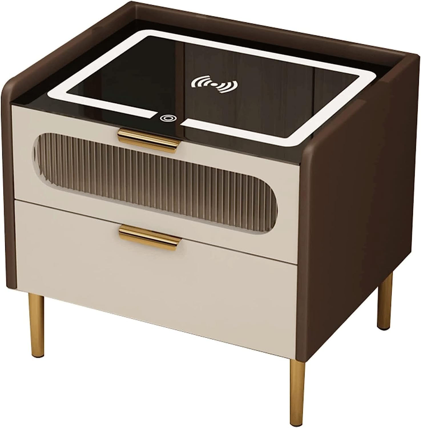 BHGFYXBS Simple Nightstand Smart Nightstand Wireless Charging Station End Table 2 Drawers Bedside Table Wood 3-Color Led Leather Vision,Grey-40 * 40 * 52Cm,Brown-40 * 40 * 52Cm,Brown-40 * 40 * 52cm