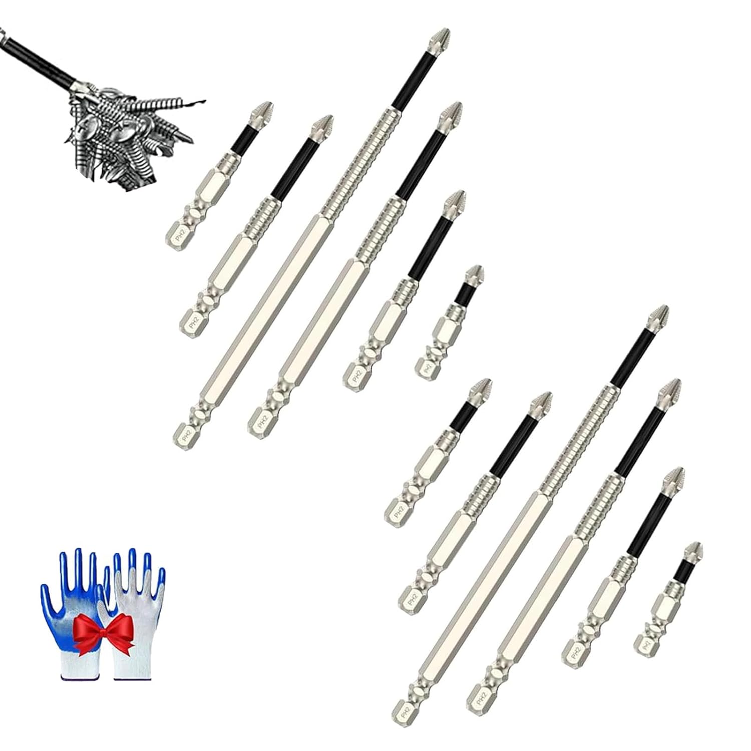 Magnetic Drill Bits, K5 Impact Resistant Non Slip Bit, High Magnetic Screw Driver Drill Bit Set 25 50 65 70 90 150mm Screwdriver Set for Repair (B)