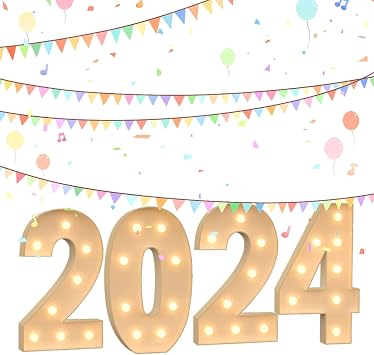 Led Light Up Numbers 2024,Class of 2024 Graduation Sign Decorations Night LED Lights Battery Operated for Kindergarten Preschool High School2024 Yellow,4FT