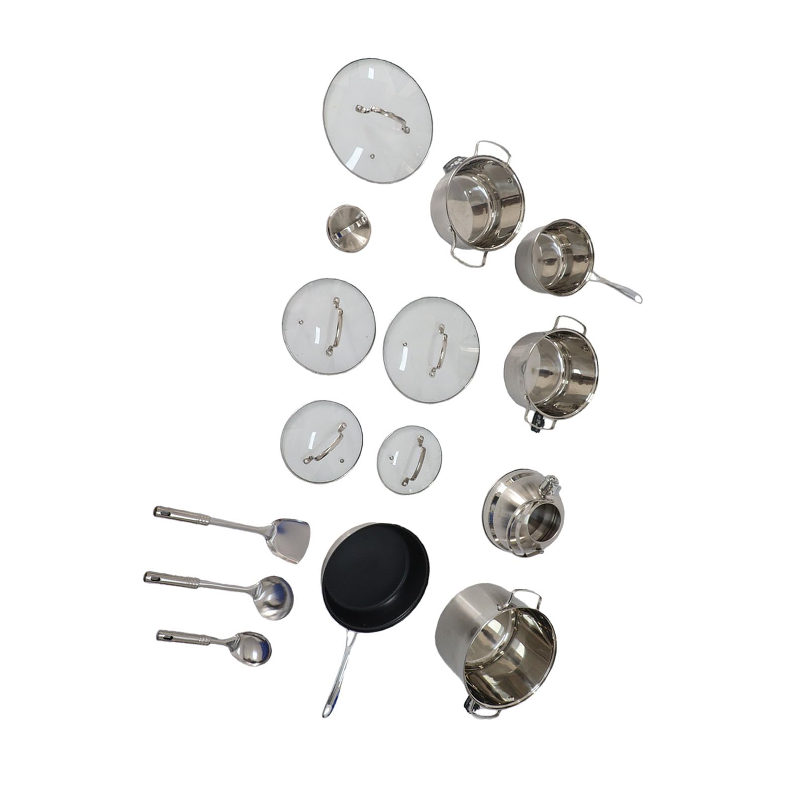 Juego de Utensilios de Cocina de Inducción de Acero Inoxidable, Ollas Duraderas para Cocinar en la Cocina, Solución Completa para Chefs Caseros y Principiantes, Juego de 12 Piezas para