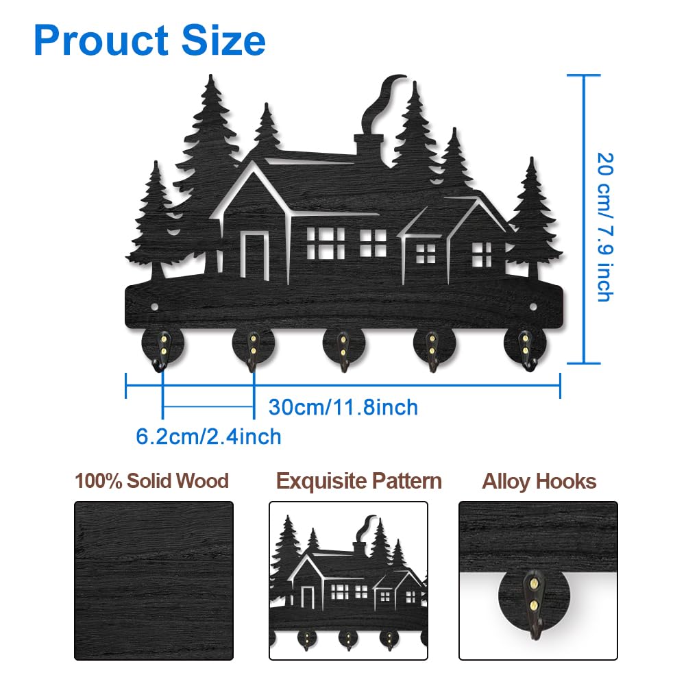 MAYJOYDIY Forest House Portachiavi in Legno Alberi Appendichiavi Cabina in Legno da Parete 30 x 20 cm Attaccapanni Decorativo da Parete con 5 Ganci in Lega per Ingresso Cucina Ufficio Camera da Letto