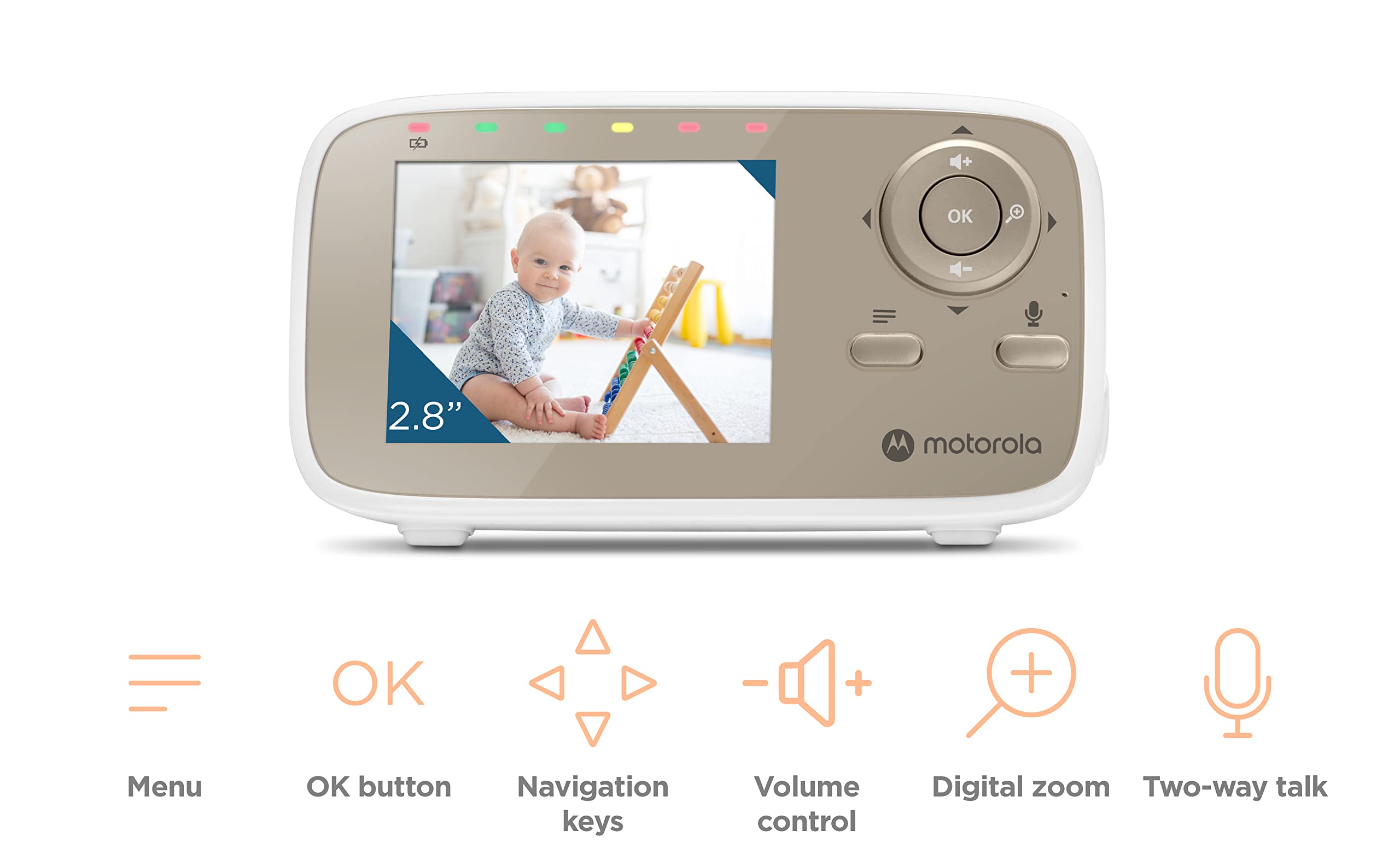 Motorola Nursery VM483 - Moniteurs Vidéo Bébé - Moniteur Bébé Vidéo - Unité Parentale 2.8 Pouces - Infrarouge - Zoom Numérique - Fonction Talk-Back - Blanc (VM 483)