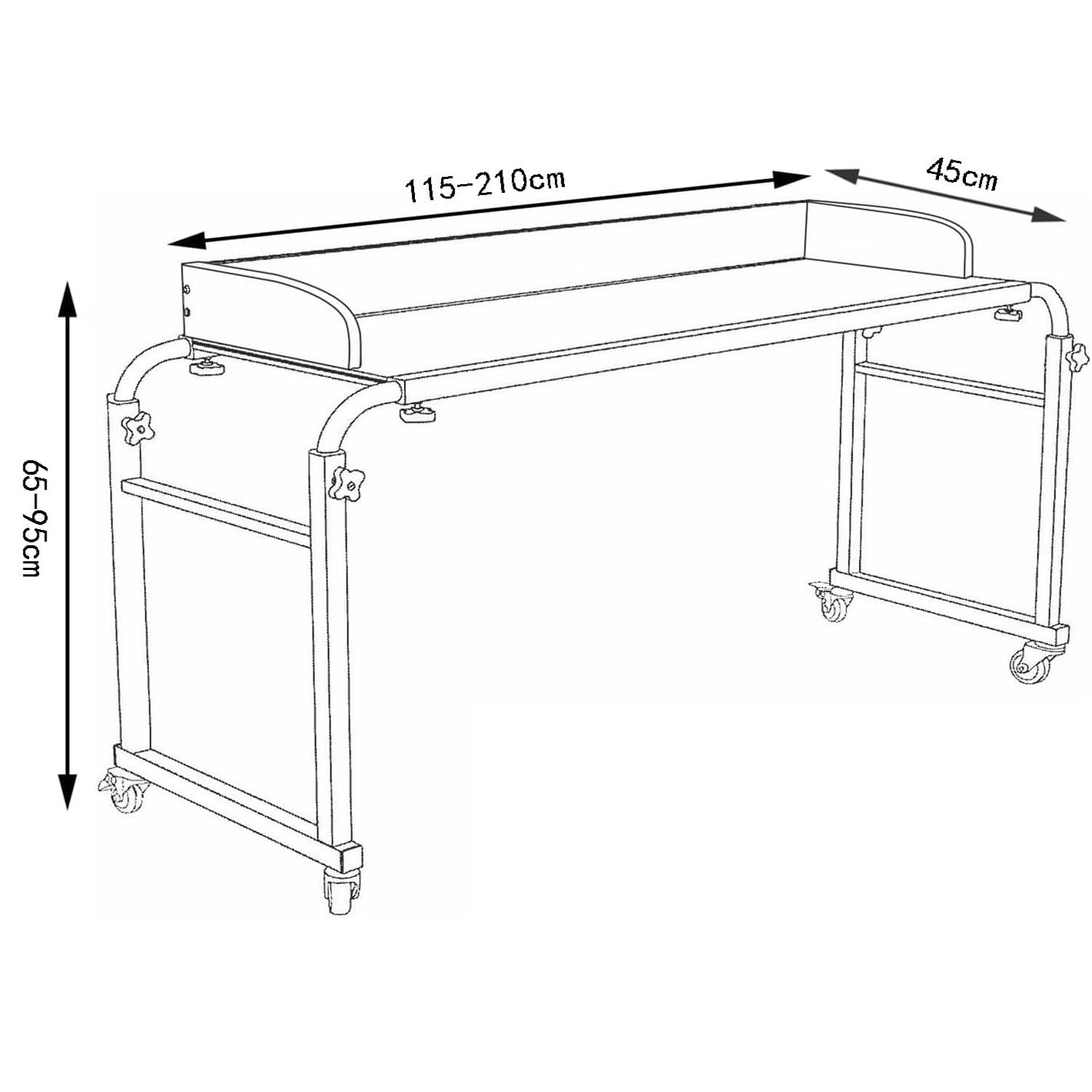 Mesa para colocar sobre la cama, carrito ajustable para computadora, resistente, diseño giratorio, para dormitorio, sala de estar, oficina, 65-95 cm de alto