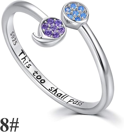 Miniatura 6 de JUSTKIDSTOY Anillo de punto y coma para mujer, de plata de ley 925, ajustable, anillo abierto para recuperación del suicidio, joyería inspiradora,