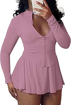 Amazon.com: Adogirl Womens Tennis Skirt Sets Slim Fit Zip Up