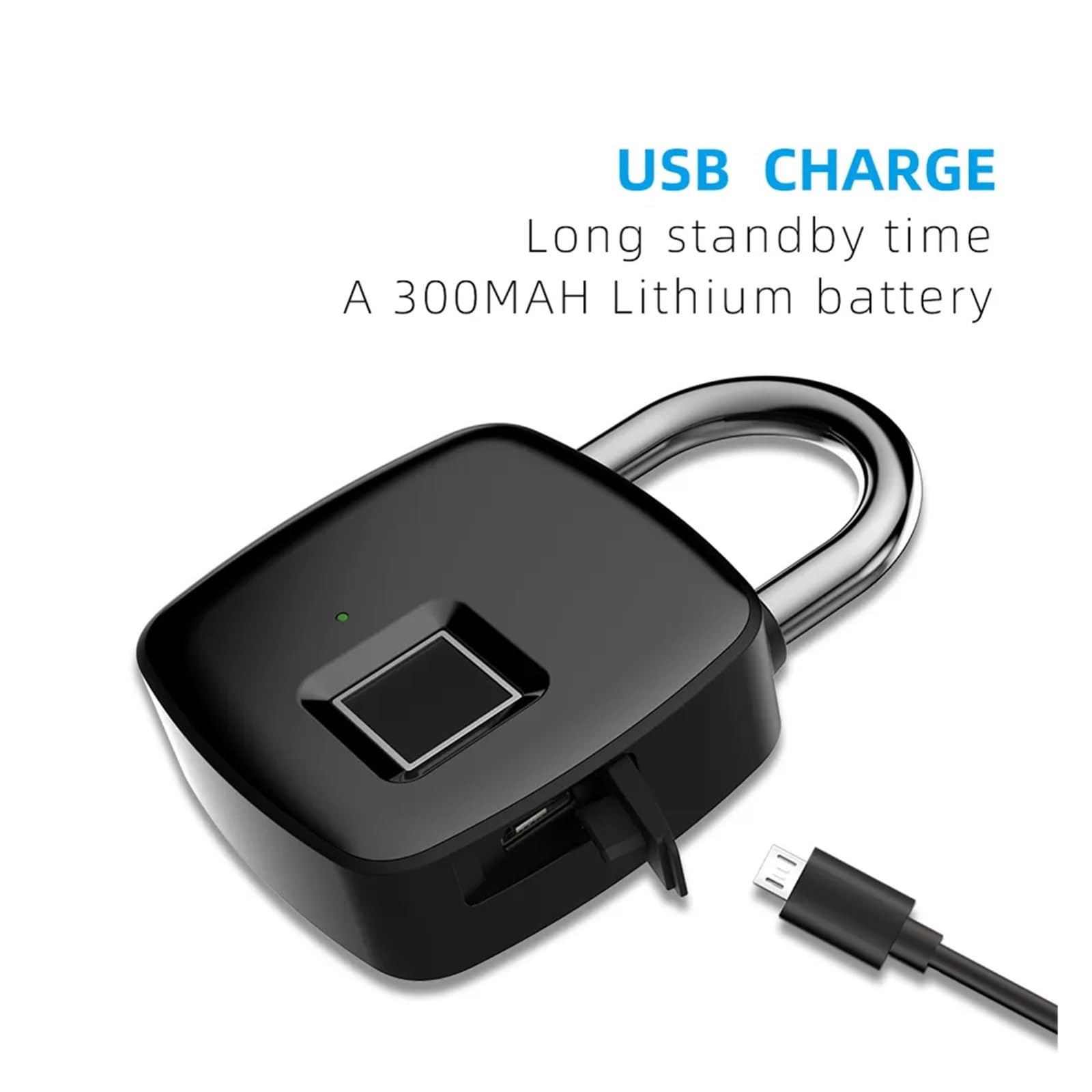 Kłódka antykradzieżowa, bezkluczowa kłódka na odcisk palca, zamek biometryczny, zamek wodoodporny, zamek do plecaka z możliwością ładowania przez USB(IP65 Black)