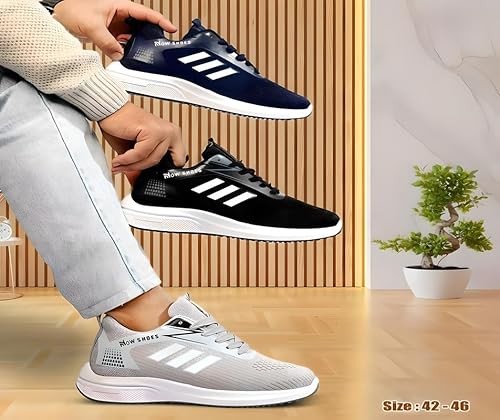 حذاء كاجوال للرجال مصنوع من مواد فاخرة مطابق للصور ومريح للغاية وخفيف الوزن - رمادي وأسود وكحلي - تصميم ماستر 3 أسود، مقاس 46 واسع