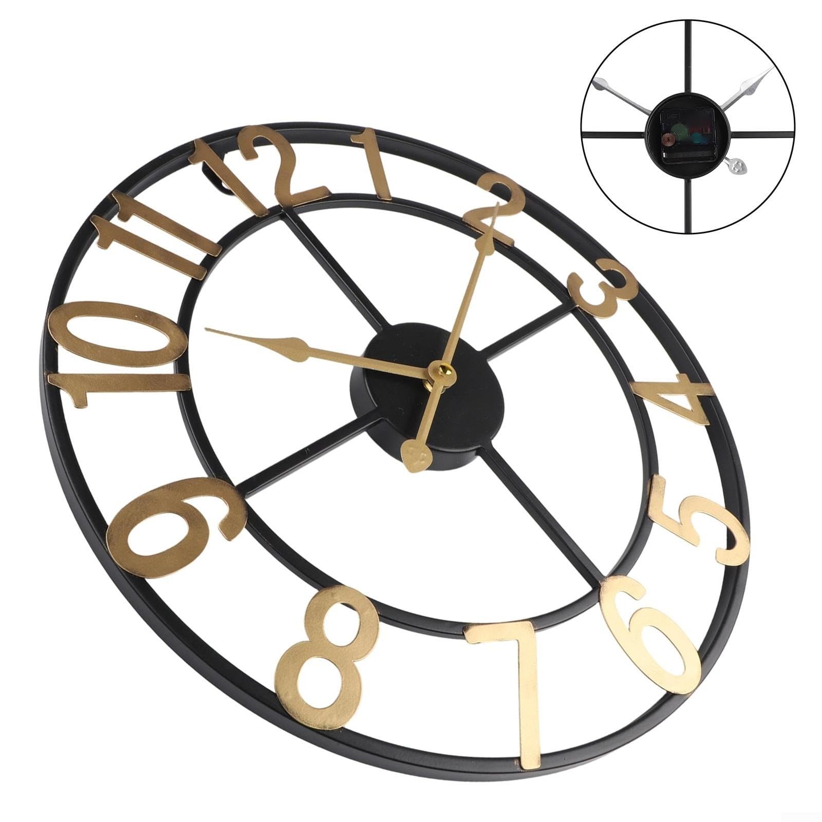 Horloge murale d'extérieur en métal pour terrasse et piscine, style vintage, aiguilles transparentes, mécanisme silencieux (H) 34 cm