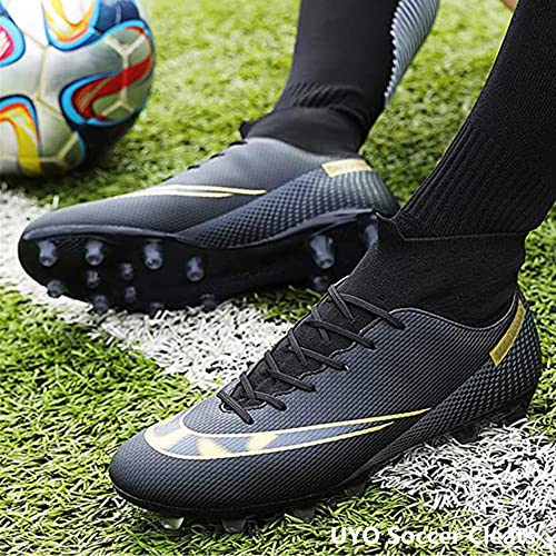 Men's Soccer Cleats Football Boots Lace-Up High-Top Ankle Supports Non-Slip Spikes Firm Ground Turf Shoes Black Eu 42 Us 9 #TOP2