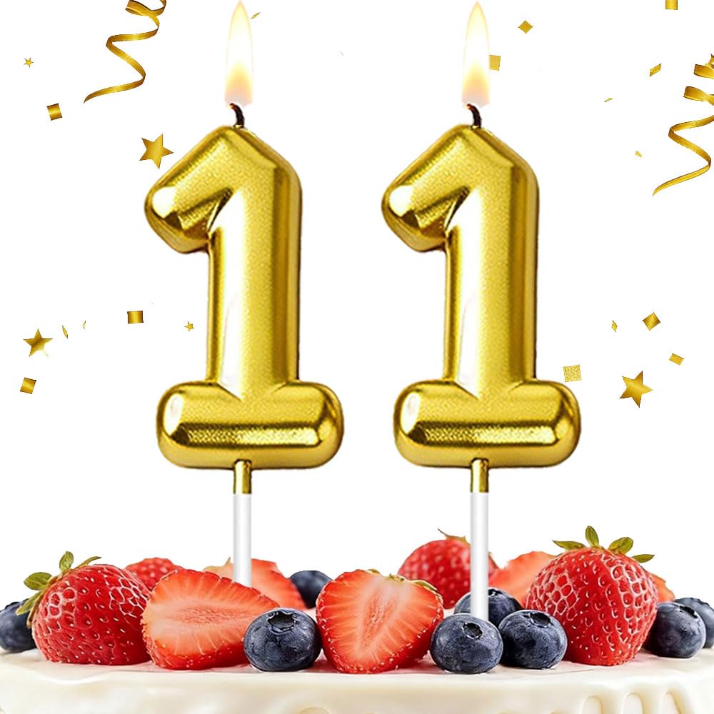 Hlwgfjdy Gold 11Th Birthday Candles Number 11 Cake Topper Happy Birthday Cake Decorations For 11Th Birthday Party, Candles For Birthday Anniversary Celebration Party Supplies