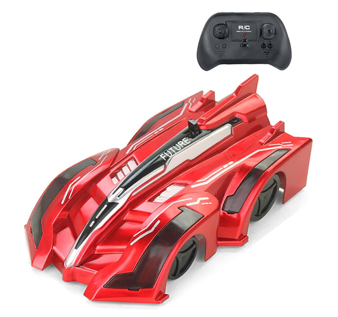 Yangers Radio Controlled Wall Climbing Car, 4 Channel Defy Gravity Wall Climber with LED Lights, USB Rechargeable Electric Toy for Kids (Red)
