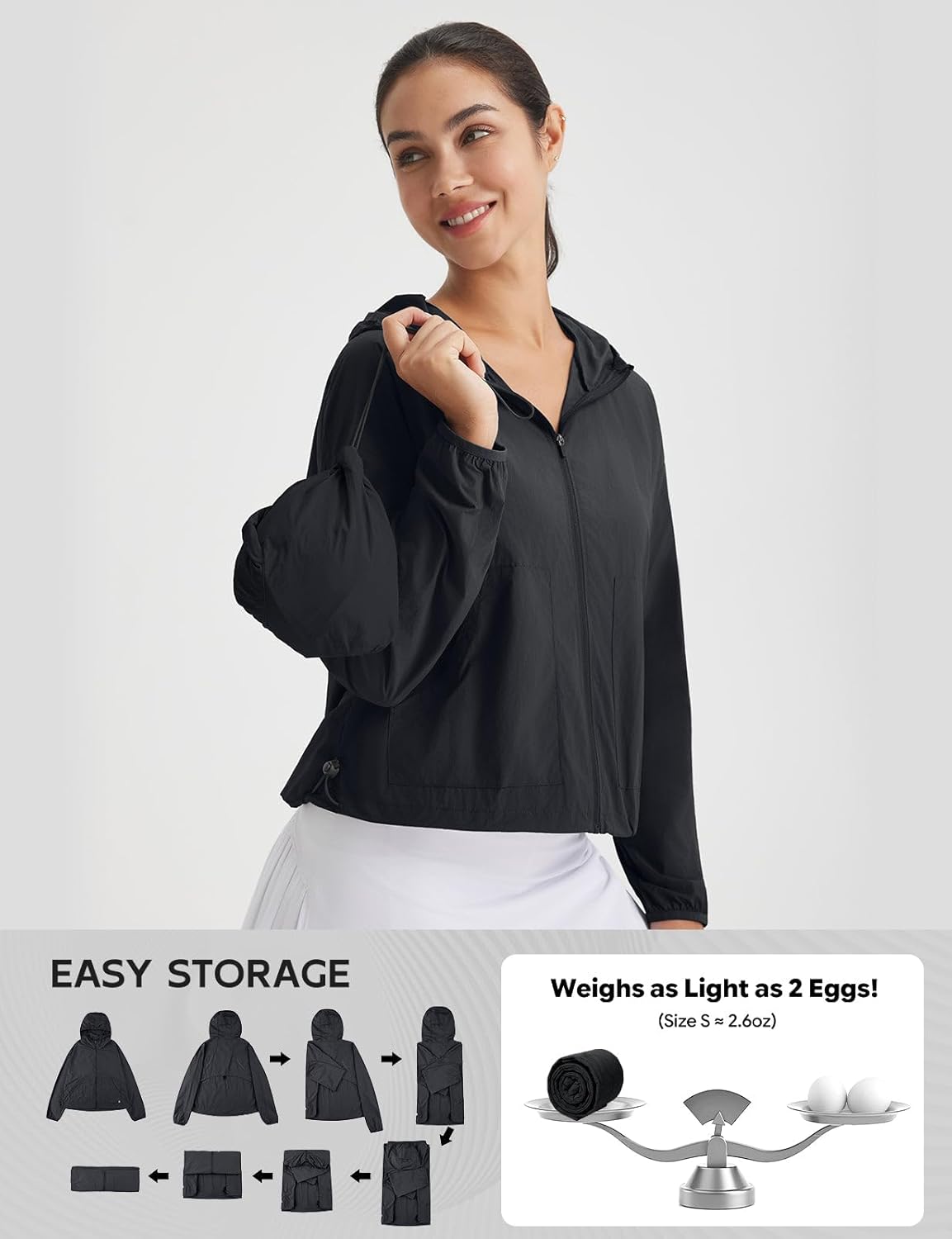 baleaf Women's Sun Jackets Lightweight Packable Long Sleeve Hoodie Zip Up UPF 50+ Crop Shirts Water Resistant Tops Workout - Image 3