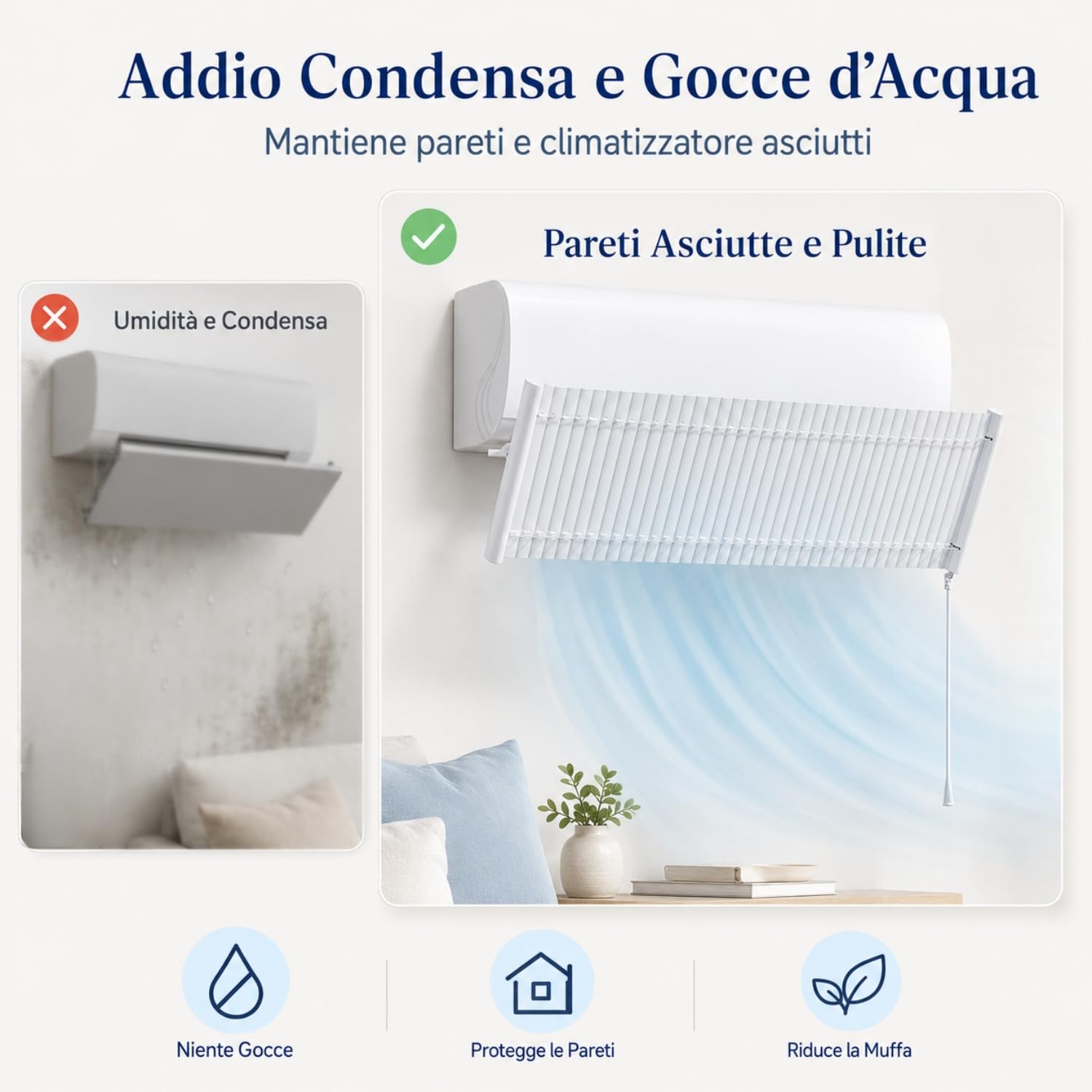 Deflettore Condizionatore Regolabile 90cm con Alette in Alluminio | Deviatore Aria Condizionatore Regolabile, Anti Soffiaggio Diretto per Casa Ufficio Camera, Senza Fori, Split 70-100cm