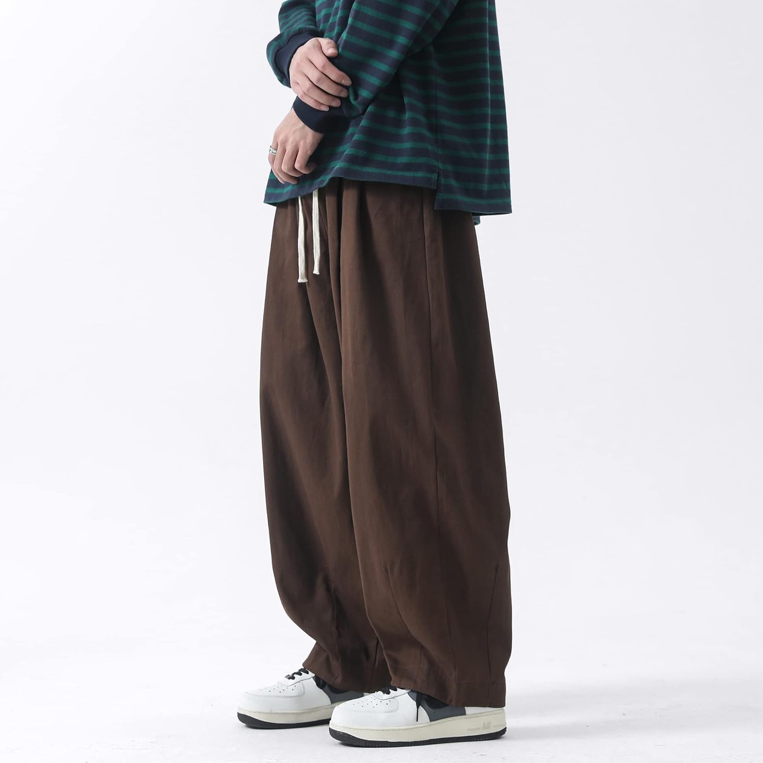 PRIJOUHE Men's Baggy Cargo Pants Casual Loose Fit Wide Leg Pants with Elastic Drawstring Waist - Image 6