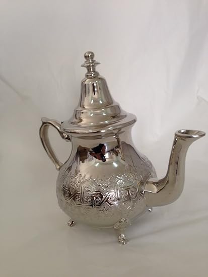 モロッコ 8カップ ティーポット ハンドメイド 中型 真鍮 シルバーメッキ ティーポット 手彫り Fes Morocco Marrackech Decor ティーポット Amazon