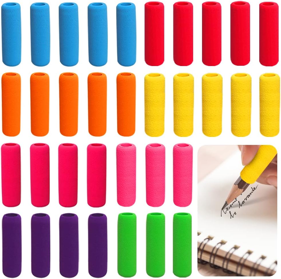 HeqishunSoft Cushion Pencil Grips 40 Pcs Writing Drawing Aid Pen Holder, Students, Adults Random Assorted Color