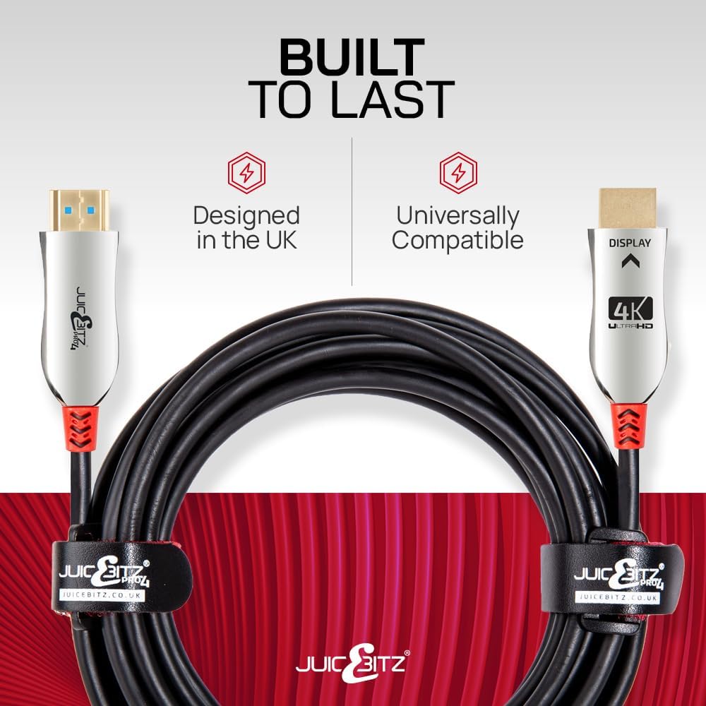 JuicEBitz Cable HDMI 4K Pro Series 100M de fibra óptica de ultra alta velocidad HDMI 4K 18Gbps 2.0 HDMI Cable HDMI a HDMI compatible con Xbox, Playstation, Apple TV, Sky + más, Ultra HD, 100 m de