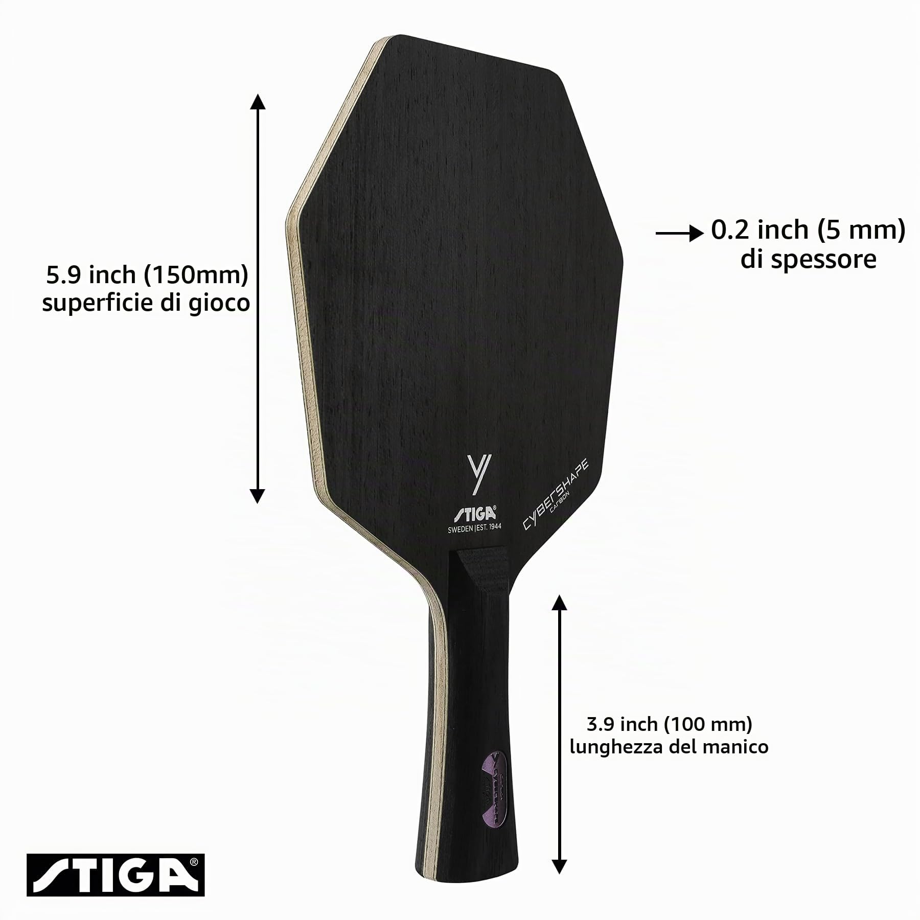 STIGA Cybershape Carbon Racchetta Professionale da Tennis Tavolo - Nuova Lama da Ping Pong Rivoluzionaria, Forma Esagonale Unica, Grande Area di Battuta