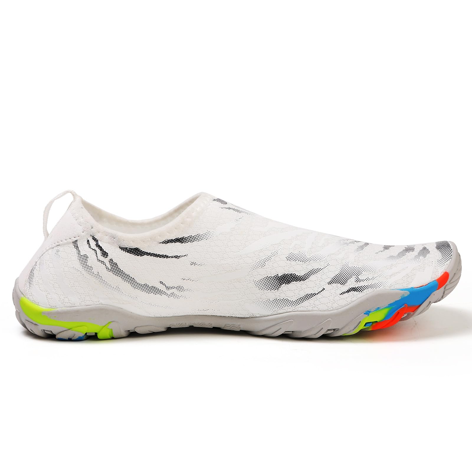 Dacnakby Water Shoes Slip-On Swimming Beach Shoes with Zebra Pattern Barefoot Yoga Travel Camping Kayak Boat Quick-Dry Non Slip Adult Youth Hiking Shoes (White/Gray, Adult, Men, 10, Numeric, US Footwear Size System, Medium)